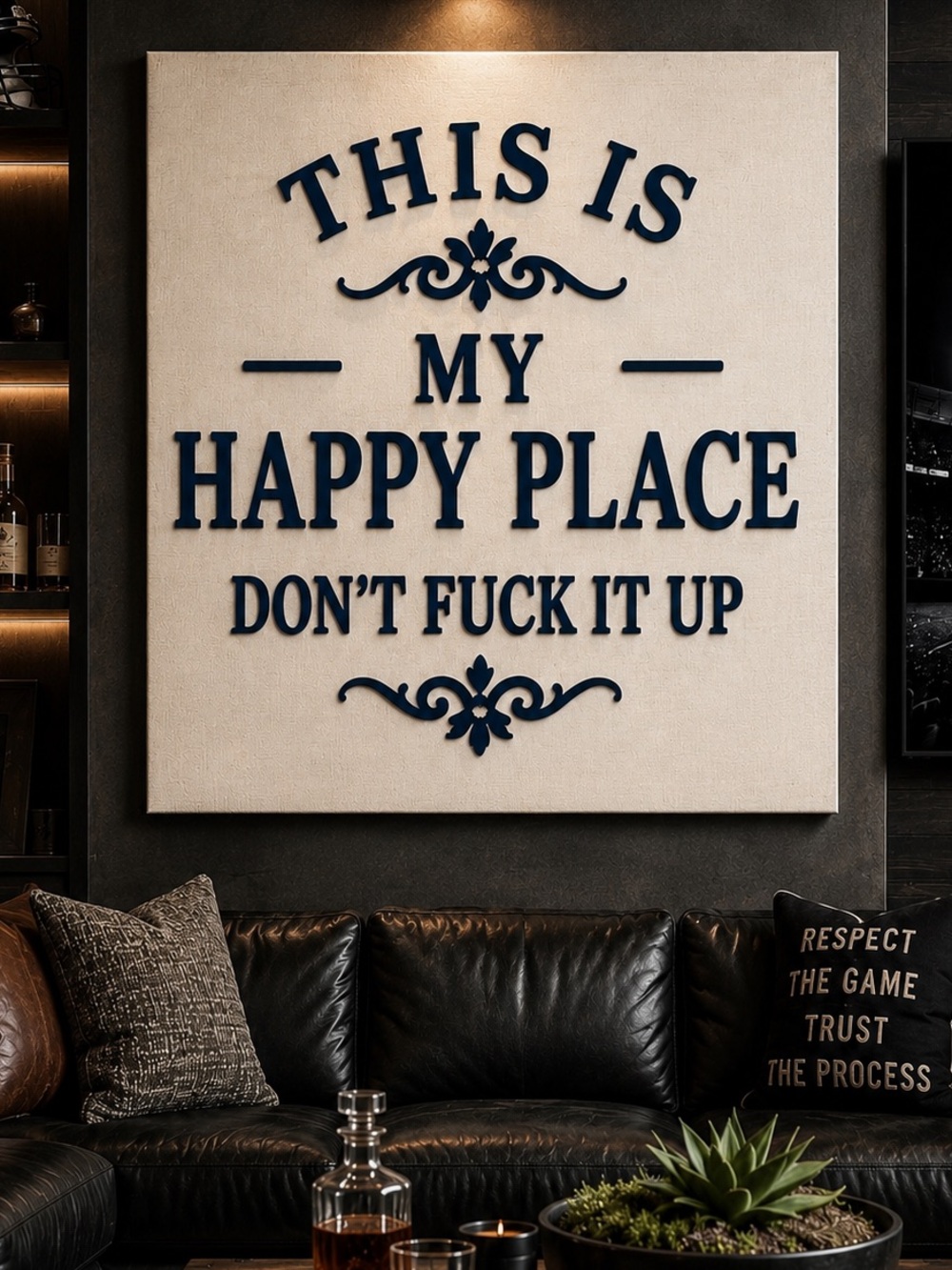 Funny Man Cave Wall Art This Is My Happy Place Sarcastic Home Bar Decor Print